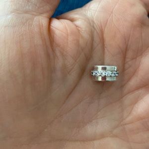 PANDORA original Shining Path . PAIR of silver clips  with clear stones